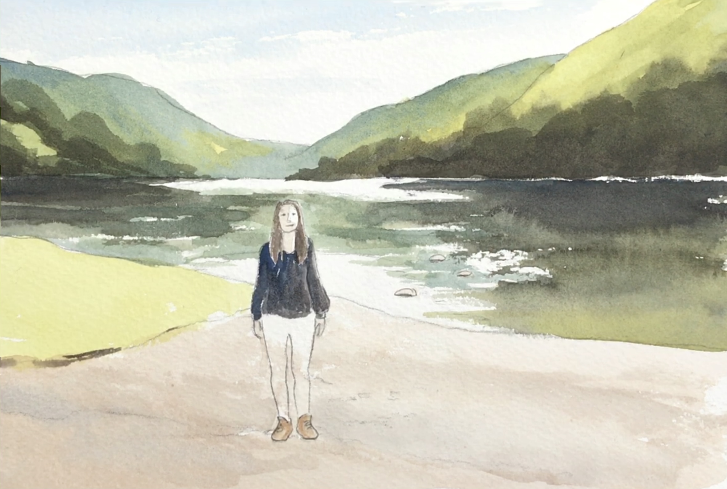 Aquarell (Lea Joos): Frau in Landschaft