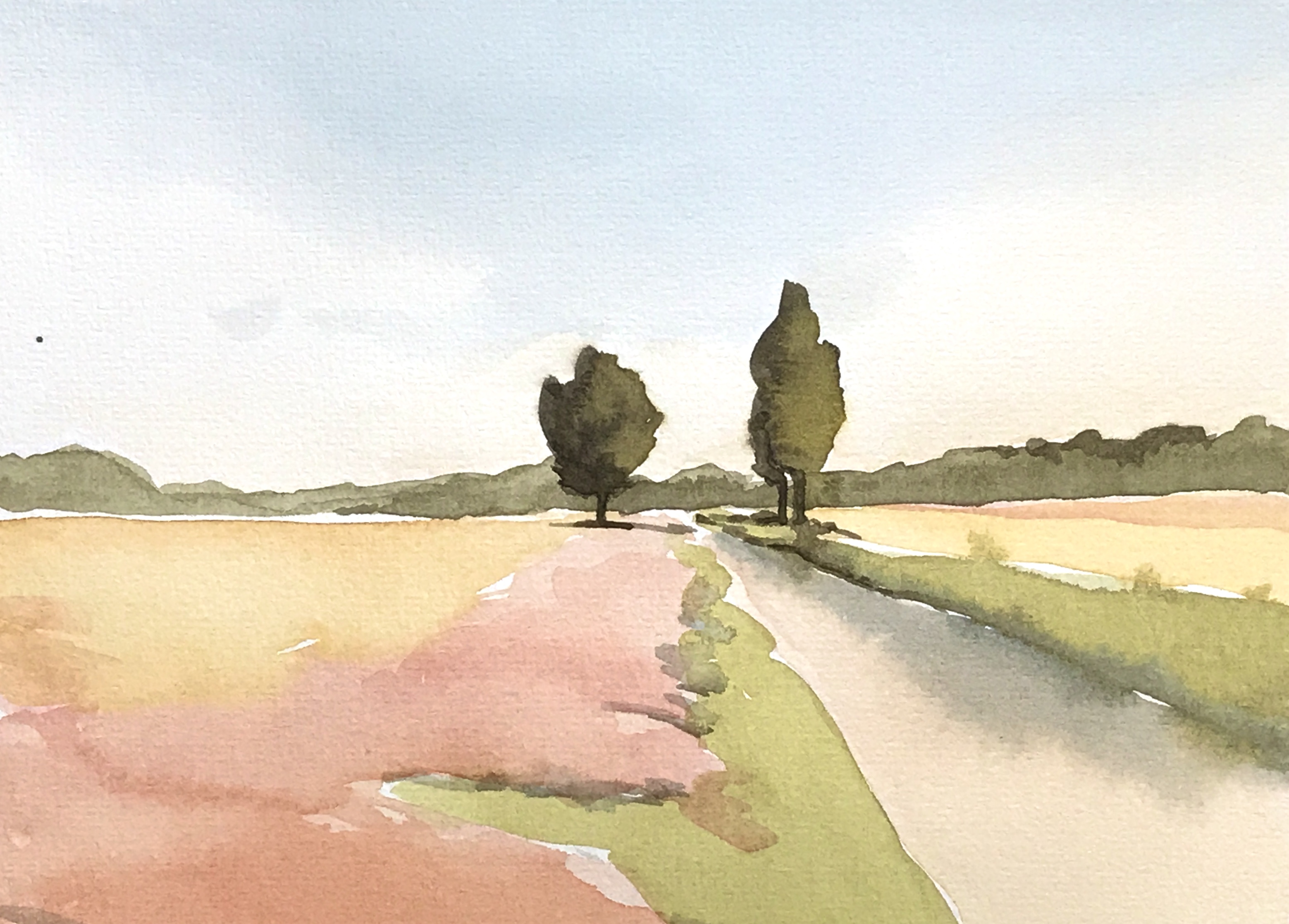 Aquarell (Lea Joos): Baeume in Landschaft