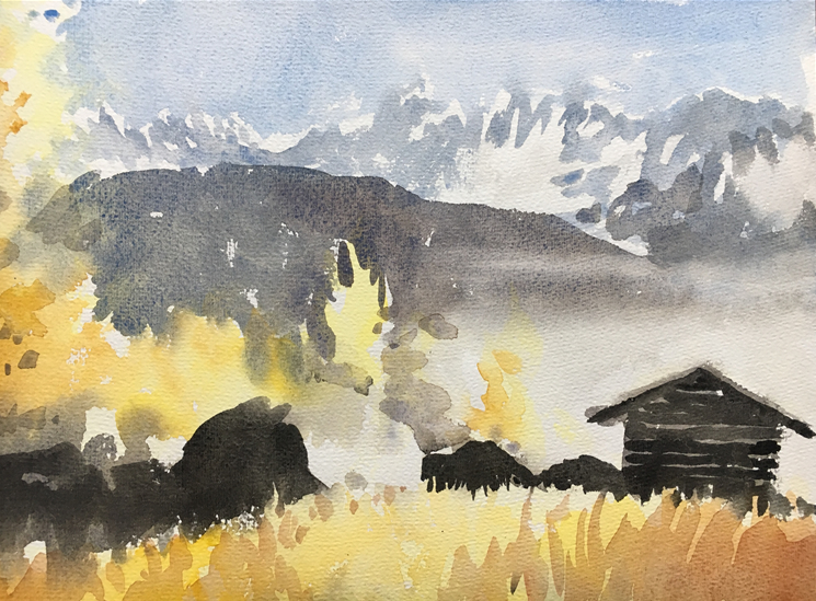 Aquarell (Lea Joos): Herbst, Nebel