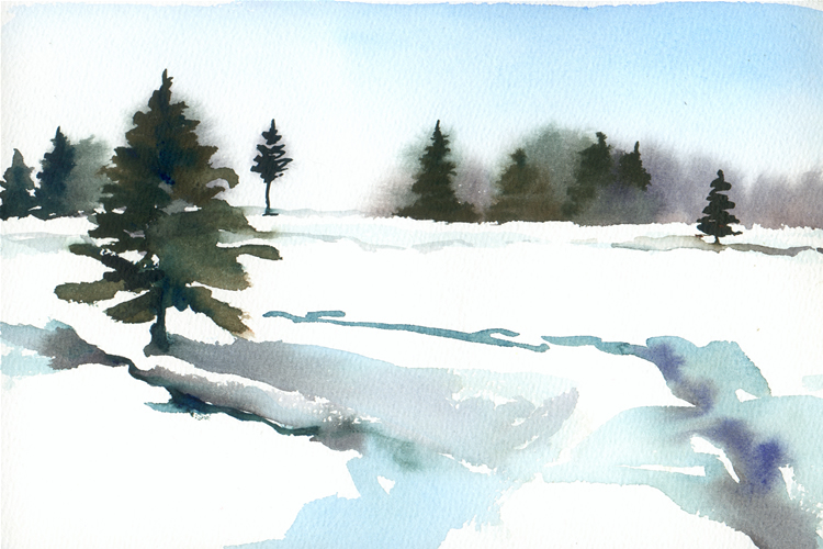 Aquarell (Lea Joos): Winterlandschaft