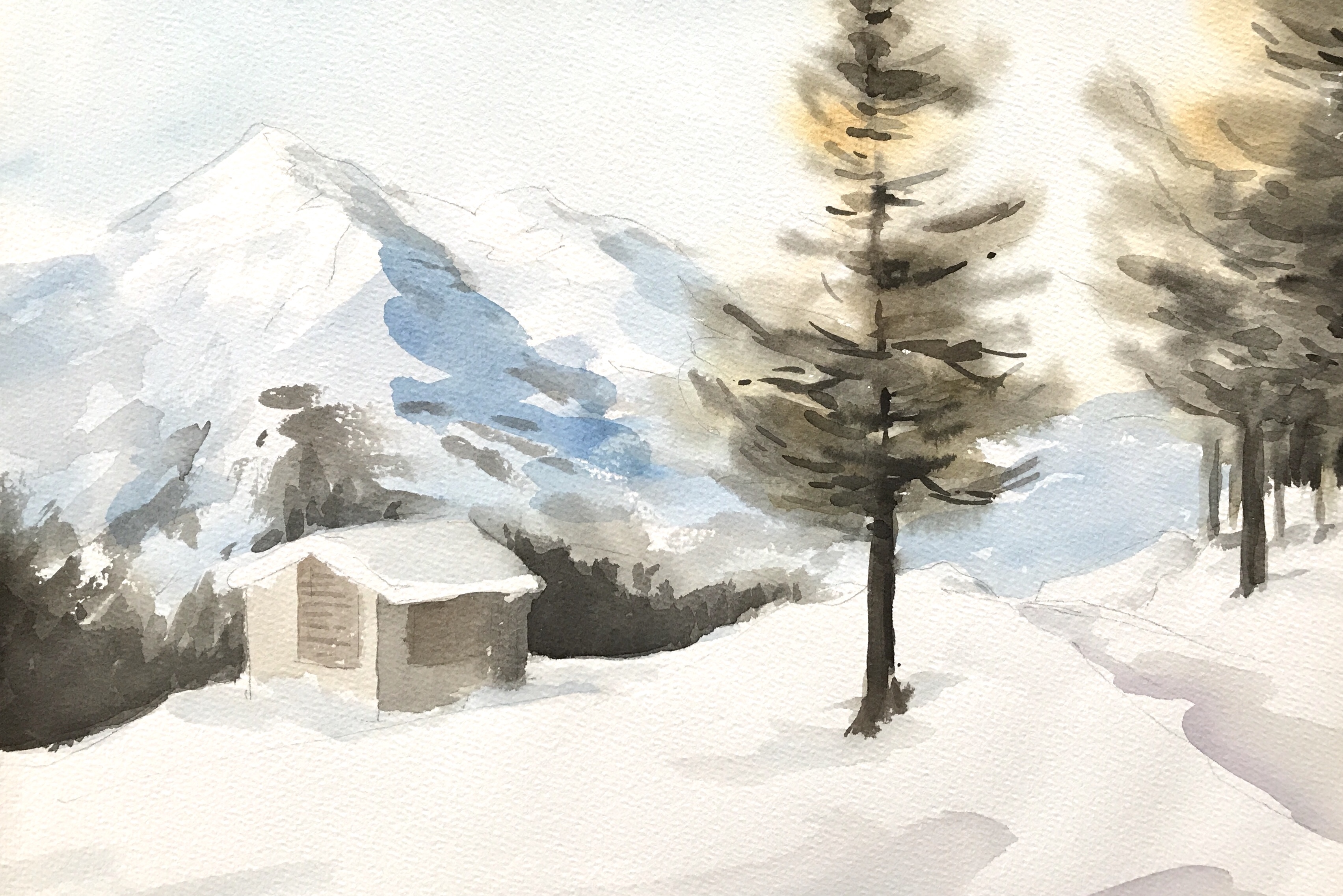 Aquarell (Lea Joos): Winterlandschaft