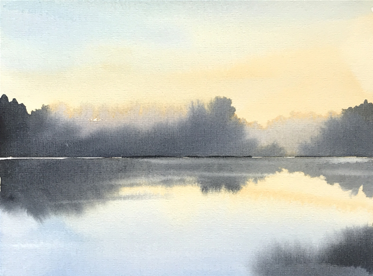 Aquarell (Lea Joos): Seeufer Stimmung, Nass-in-Nass